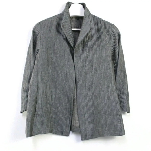 EILEEN FISHER gray crinkle silk minimalist blazer small - Picture 2 of 11
